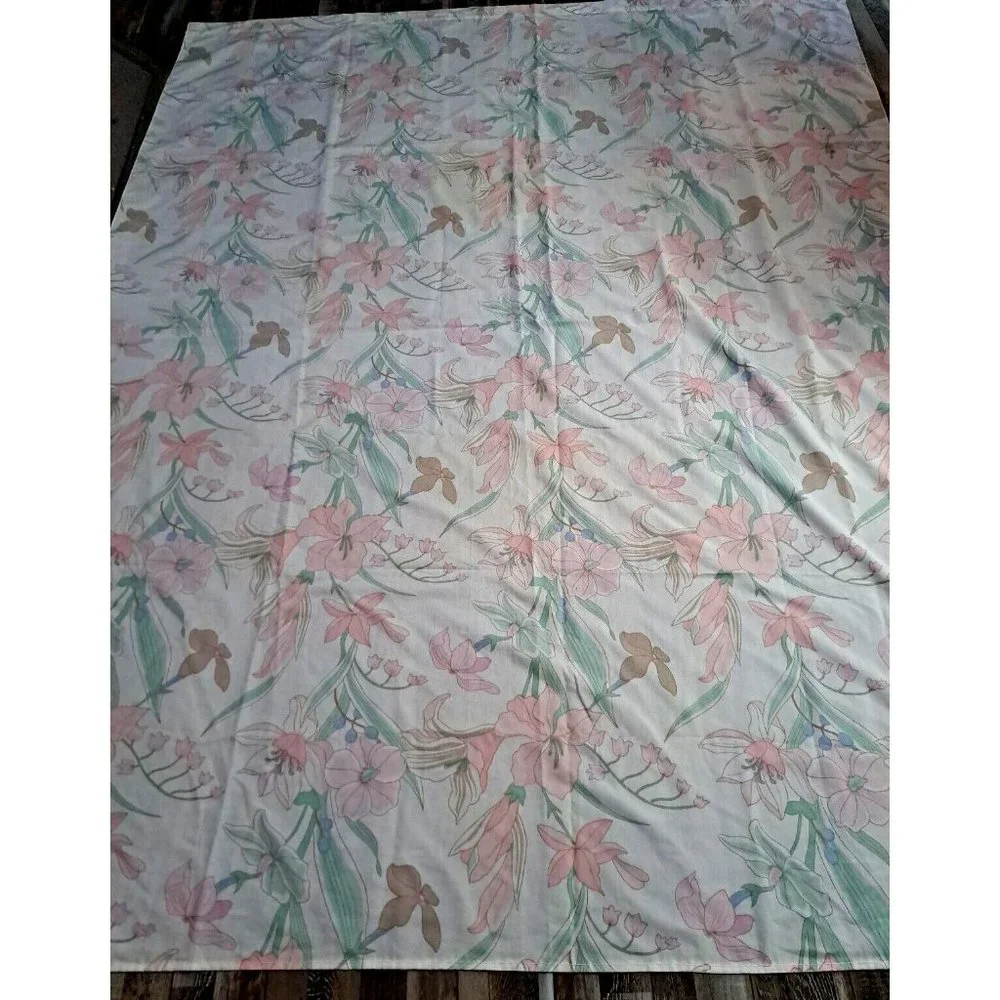VTG Twin Flat Sheet Pink Lily Flowers Pastel Springs No Iron Kodel Polyester